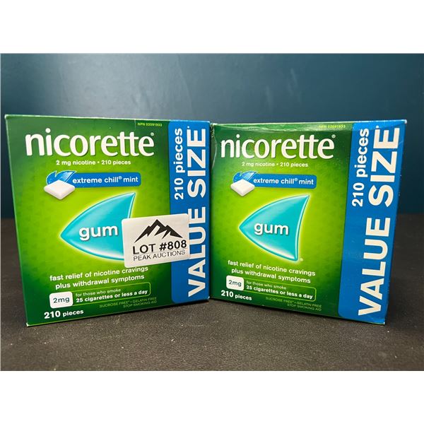 Lot of 2 Boxes of Nicorette Gum; Quit Smoking Aid - Value Size Boxes; 210 PCS per box! Extreme Mint