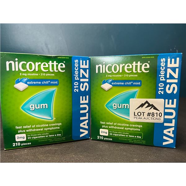 Lot of 2 Boxes of Nicorette Gum; Quit Smoking Aid - Value Size Boxes; 210 PCS per box! Extreme Mint