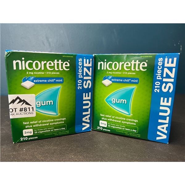 Lot of 2 Boxes of Nicorette Gum; Quit Smoking Aid - Value Size Boxes; 210 PCS per box! Extreme Mint