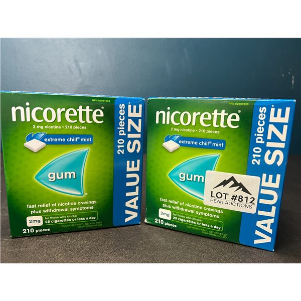 Lot of 2 Boxes of Nicorette Gum; Quit Smoking Aid - Value Size Boxes; 210 PCS per box! Extreme Mint
