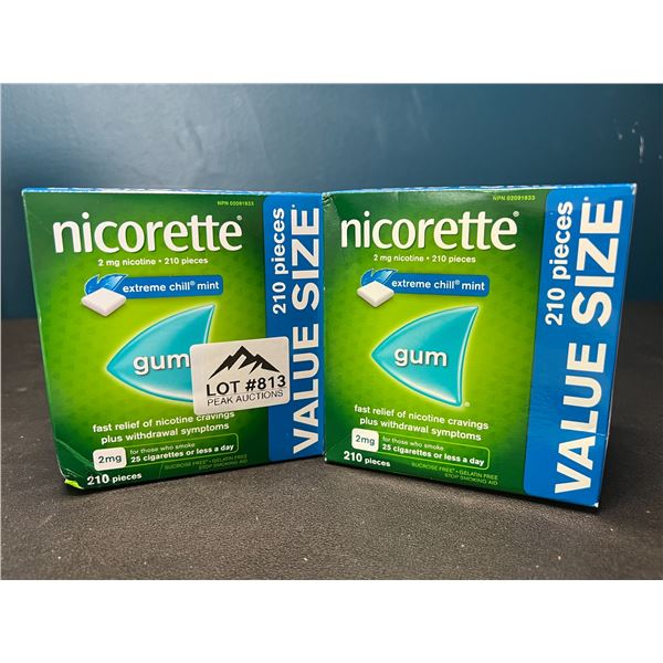 Lot of 2 Boxes of Nicorette Gum; Quit Smoking Aid - Value Size Boxes; 210 PCS per box! Extreme Mint
