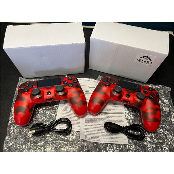 Lot of 2 Wireless Double-Shock Controllers For Playstation 4 (PS4) - Camo Design (Red)