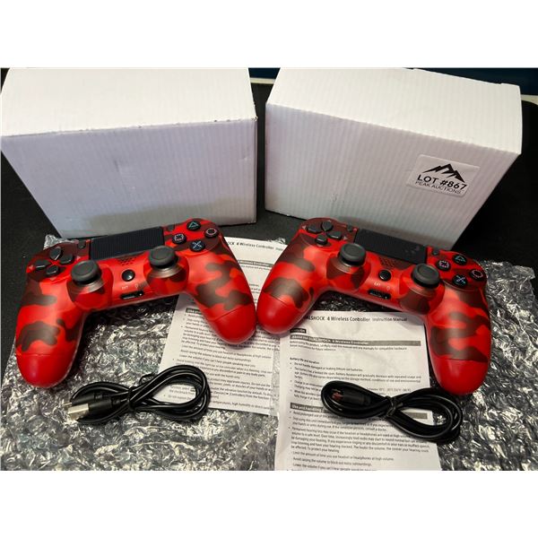 Lot of 2 Wireless Double-Shock Controllers For Playstation 4 (PS4) - Camo Design (Red)