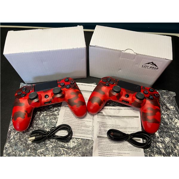 Lot of 2 Wireless Double-Shock Controllers For Playstation 4 (PS4) - Camo Design (Red)