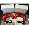 Image 1 : Lot of 2 Wireless Double-Shock Controllers For Playstation 4 (PS4) - Camo Design (Red)