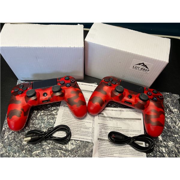 Lot of 2 Wireless Double-Shock Controllers For Playstation 4 (PS4) - Camo Design (Red)