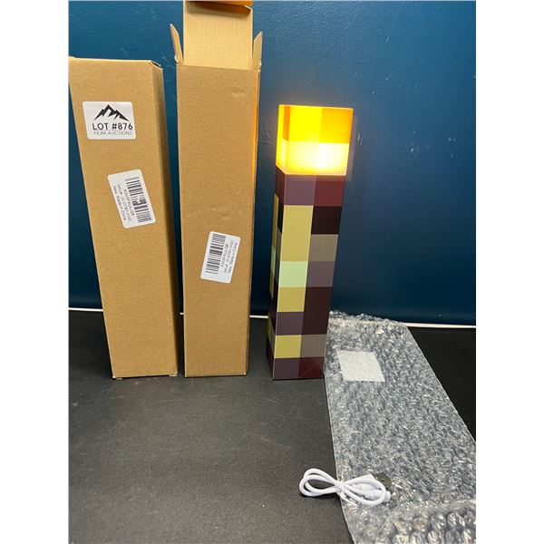 Lot of 2 Minecraft Style Wall Decor Light Torches - USB Rechargeable