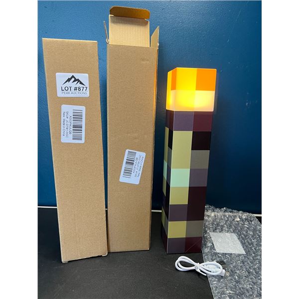 Lot of 2 Minecraft Style Wall Decor Light Torches - USB Rechargeable