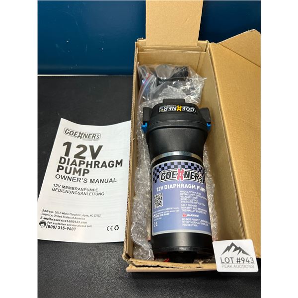 Lot of 1 Goehners 12V RV Water Pump - 5.2 GPM, 40 PSI