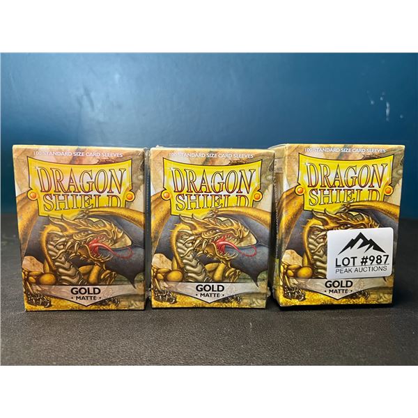 Lot of 3 Packs of Dragon Shield Standard Size Card Sleeves - Gold - Matte - 100pcs per box