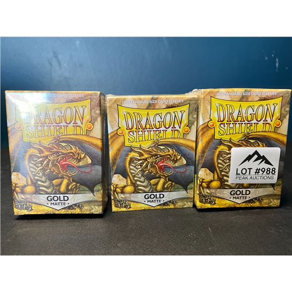 Lot of 3 Packs of Dragon Shield Standard Size Card Sleeves - Gold - Matte - 100pcs per box