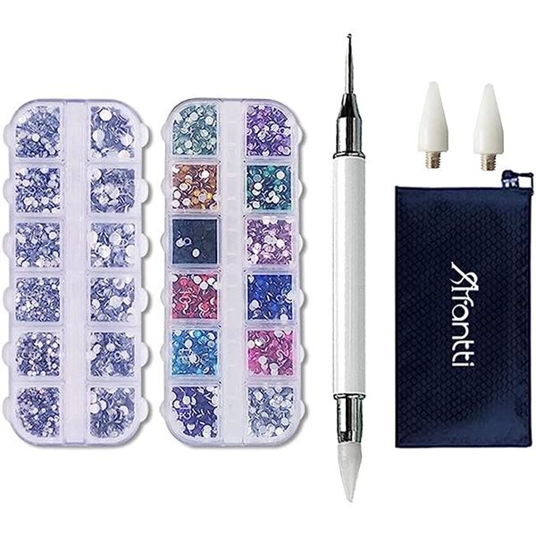 Lot of 3 Rhinestone/Jewel Picker Tool Sets w/ Rhinestones & Storage Pouches