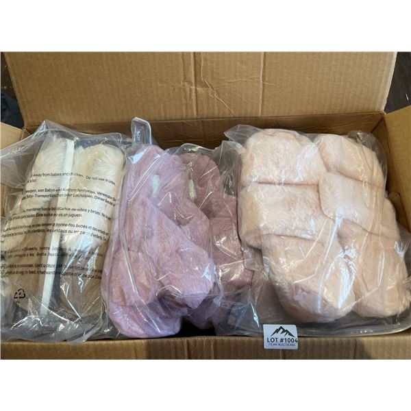 Lot of 1 Box of Assorted Fuzzy Slippers - 12 Pairs