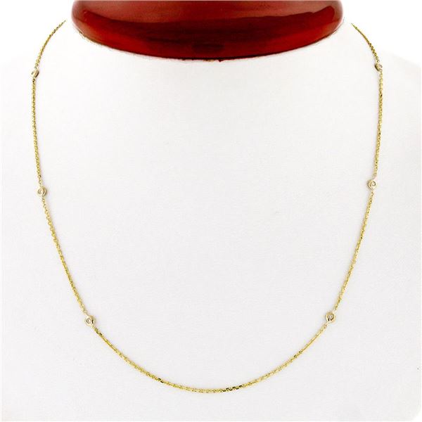NEW 14K Yellow Gold .12 ctw Bezel Set Round Diamond by the Yard 16" Chain Neckla