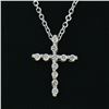 Image 5 : Petite 14k White Gold 0.13 ctw Shared Prong Round Brilliant Diamond Cross Pendan