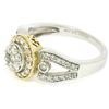 Image 4 : NEW 14k White & Yellow Gold Milgrain 0.75 ctw Pave Set Round Diamond Cluster Rin
