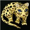 Image 2 : Vintage Textured 18K Yellow Gold Sapphire Leopard Brooch Pin Black Orange Enamel