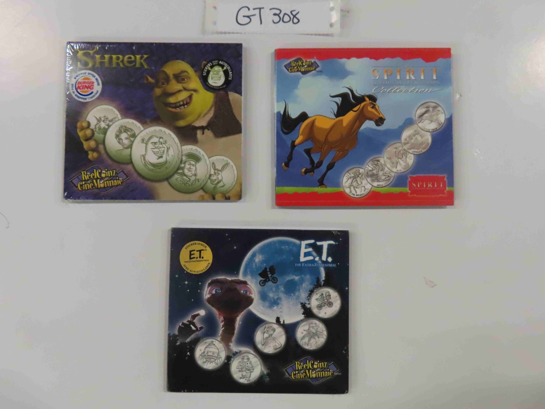 Shrek Coin Set 3 Reel Coinz Collectable Sets ET, Shrek, Spirit - 2 are