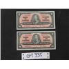 Image 1 : (2) 1937 $2.00 Paper Bills Consecutive Numbers, 