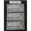 Image 1 : (3) 1954 Canada $5.00 Paper Bills with Consecutive