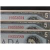 Image 6 : (3) 1954 Canada $5.00 Paper Bills with Consecutive