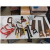 Image 1 : Assorted Saws, Pry Bars, Knives, Plane, Hole Saws, Clamps, Safety Glasses