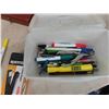 Image 6 : Office Supplies ; Desk Organizer, Staples, Pens, Label Maker, Sticky Notes, CDs, Yarn,