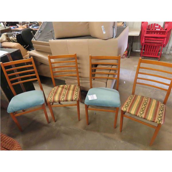 Set of 4 Matching Wooden Chairs with High Backs - 2 Different Styles of Upholstery