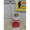 Image 1 : Vintage Coal Oil Lantern with Red Base + Frosted Middle