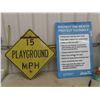 Image 1 : 2 Metal Signs ; Old Playground 15 MPH 24" x 24" + Rules of MB Beaches 24" x 36" 