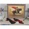 Image 1 : Bull Fighting Painting + 2 Chalkware Items 28" Long with some damage