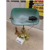 Image 3 : Desk Lamp with Green Glass Shade - Glass in Good Condition + Lamp Works Well