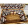 Image 4 : Wicker Picnic Basket with Glass Plates + Glasses & Plastic Utensils - 1 Fork Missing
