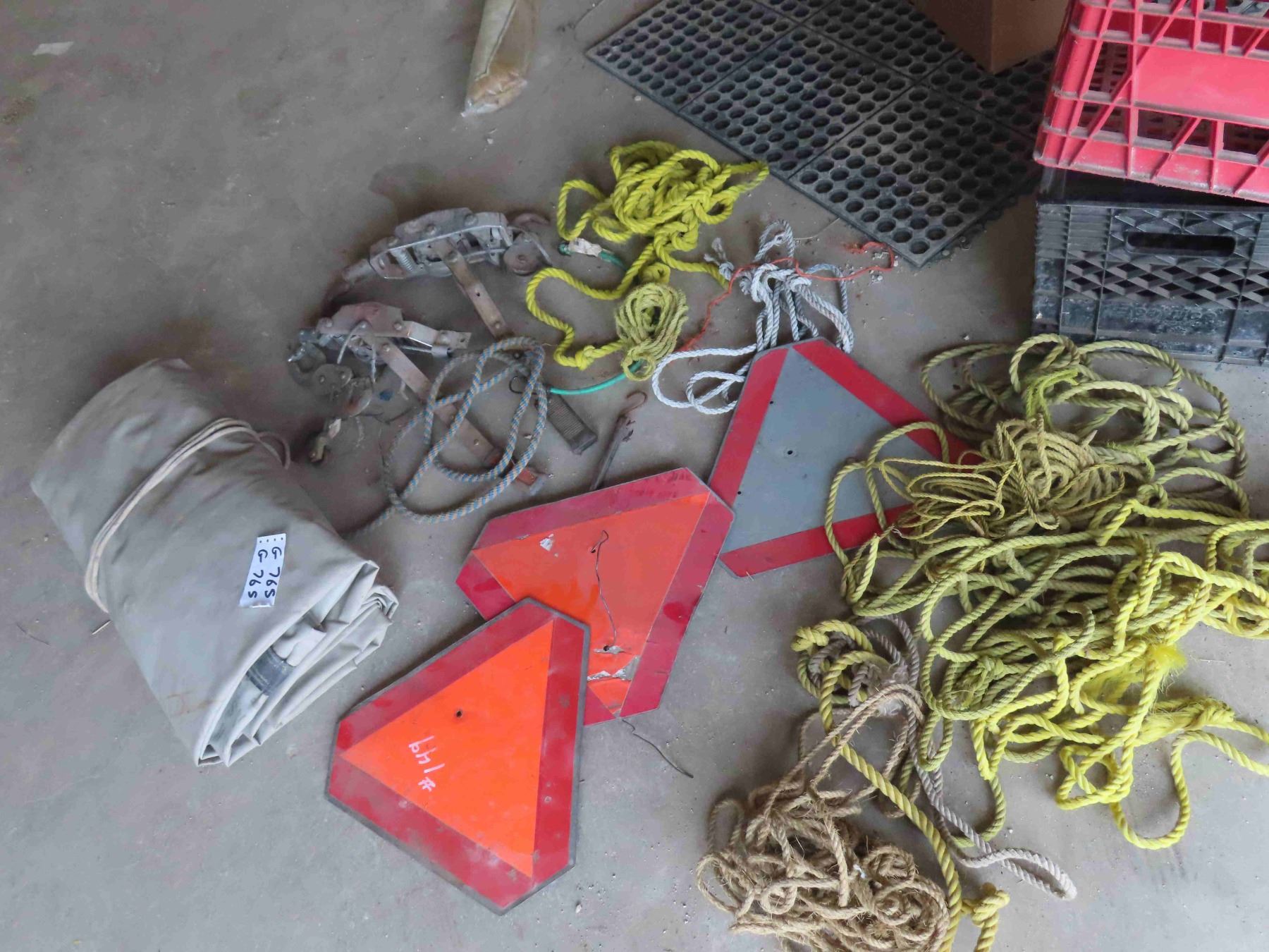 Moving Ropes Sign 2 Come Alongs, 2 Slow Moving Signs, Rope, Tarp - McSherry Auction ...