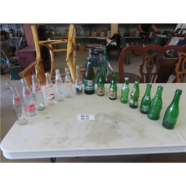 Assorted Pop Bottles : Nehi Ginger Ale, Paper Label, Canada Dry, 7Up, Old Colony,