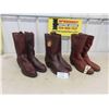 Image 1 : 3 Pairs Brown Leather Boots - (2) sz 12, (1) Sz 11 - Steeled Toed - New Old Stock