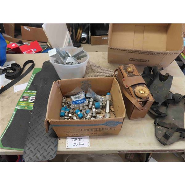 Swagelock Hose Fittings, Gator Grip, Brackets, Radio, Shoe Grips, Painted Blue Cabinet