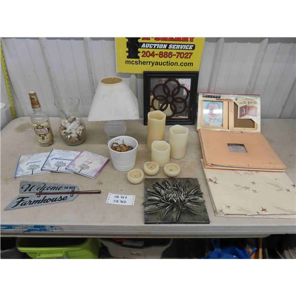 Photo Albums, Inspirational Books, Lamp, Jar with Shells, Candles, Wall Art