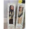 Image 2 : 4 Indigenous Porcelain Dolls in Leather Outfit - 16" , with Boxes