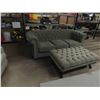 Image 2 : Large Grey Cloth Upholstered Couch 88" with Matching Cloth Footrest/ Coffee Table