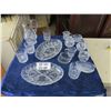 Image 1 : Assorted Lead Crystal Cut Glass ; Trays, Pitcher, Cream + Sugar, Glasses