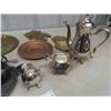 Image 2 : Silver Tea Set, 2 Tea Pots, 2 Cream + Sugar Sets, some Brass