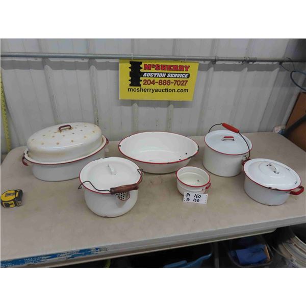6 Enamel Ware - Red + White