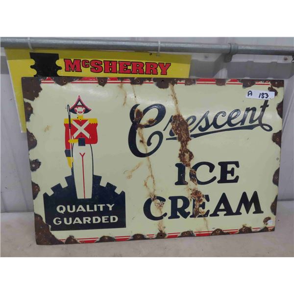 Crescent Porcelain Vintage Ice Cream Sign with Guard - Cool Graphics  18" x 28" 