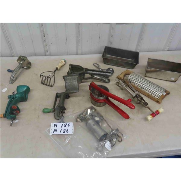 Hand Kitchen Utensils ; Grist, Grater, Baking Tins, Icing Kit, plus more
