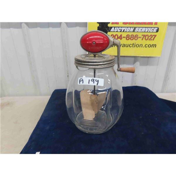 Daizey Glass Jar Butter Churn - Great Display! But Has Chip on Glass Threads