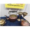 Image 4 : Brass + Copper Bed Pan, Kettle, Wine Goblet, Mugs