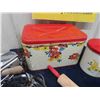 Image 3 : Vintage Metal Canister set, Bread Box, Drop Side Toaster, Rolling Pin + Mixer