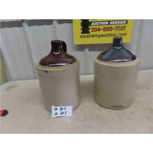 2 Crockery Jugs ; Imperial, Medalta - Believed to be 5 Gal