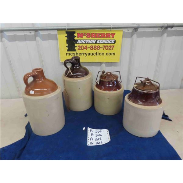 4 Crockery Items ; 2 Jugs -1 with Tag, 2 Pickle Crocks with Lids